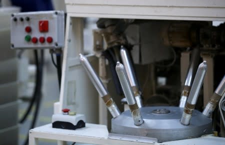 An old condom-making machine is seen in a factory in Buenos Aires