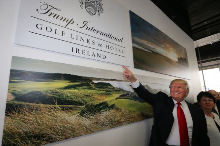 Donald Trump arrives at Shannon Airport to visit his newly bought golf course in Doonbeg, Ireland. (AP/2014)