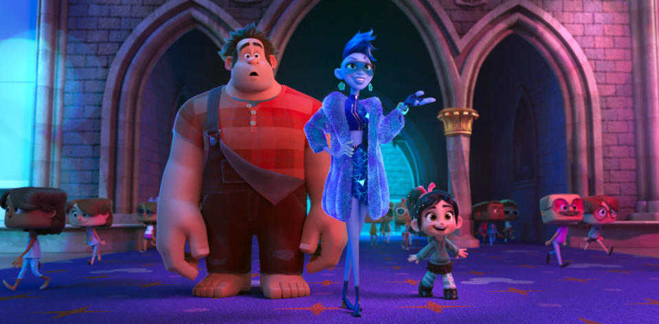 <p> FILE - This image released by Disney shows characters, from left, Ralph, voiced by John C. Reilly, Yess, voiced by Taraji P. Henson and Vanellope von Schweetz, voiced by Sarah Silverman in a scene from "Ralph Breaks the Internet." On a quiet weekend at the box office, “Ralph Breaks the Internet” was No. 1 for the third straight week, while the upcoming DC Comics superhero film “Aquaman” made a huge splash in Chinese theaters. (Disney via AP, File) </p>