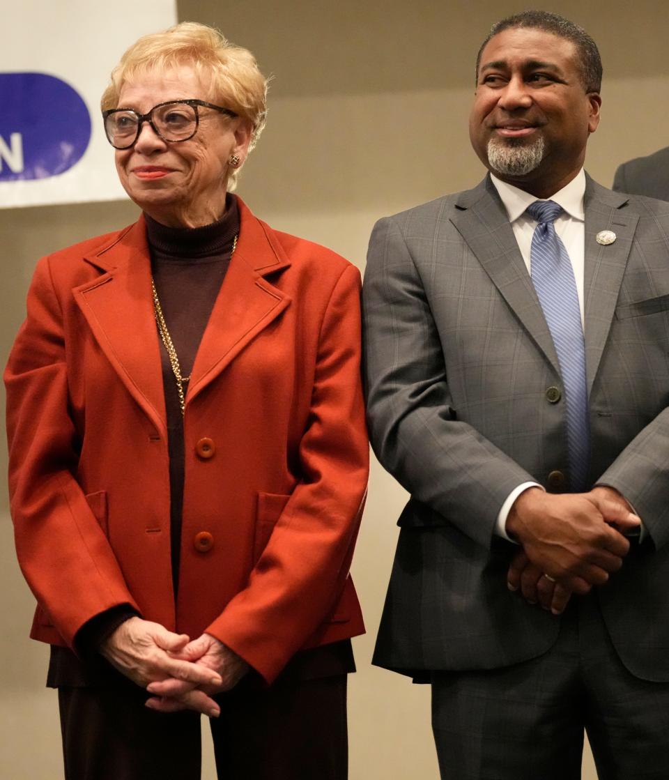 Hasbrouck Heights, NJ, US; Bergen County Commissioner Joan Voss and Rafael Marte are shown in Hasbrouck Heights. Both candidates are hoping to win one of the commissioner seats but are in a tight race with Republicans, Wednesday, November 7, 2023.