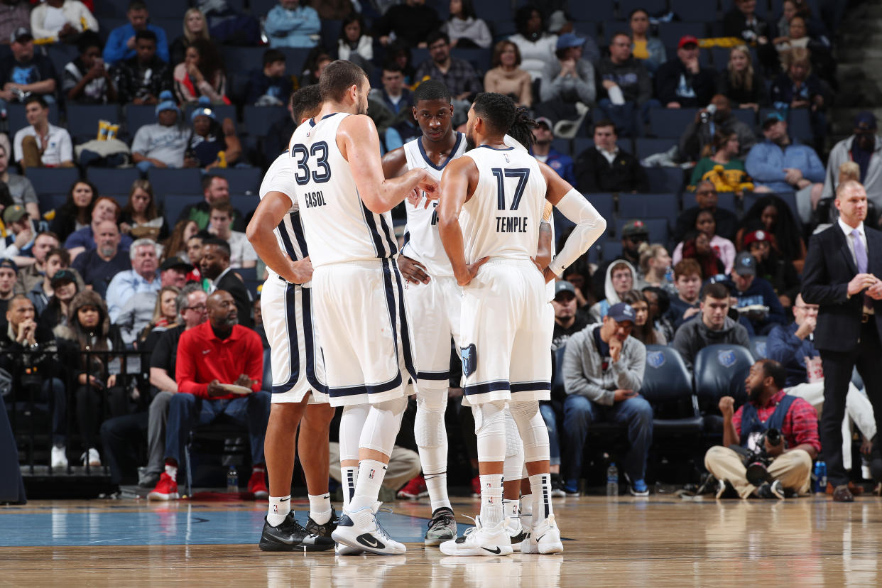 The Memphis Grizzlies held a lengthy, emotional team meeting on Wednesday after a loss to Detroit that reportedly turned physical. (Joe Murphy/Getty Images)