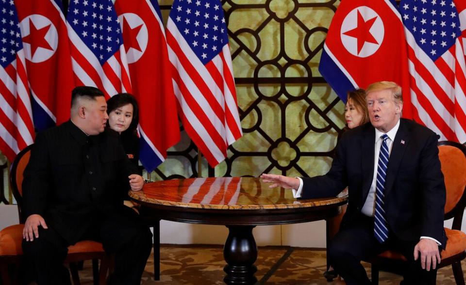 President Donald Trump meets North Korean leader Kim Jong Un, Thursday, Feb. 28, 2019, in Hanoi. (AP Photo/Evan Vucci)