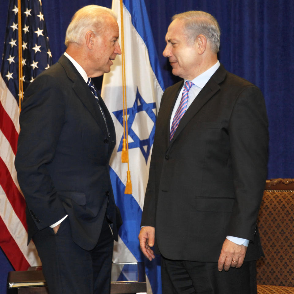 Vice President Joe Biden meets with Israeli Prime Minister Benjamin Netanyahu at the annual General Assembly of the Jewish Federations of North America in New Orleans, Sunday, Nov. 7, 2010. (Gerald Herbert / AP file)