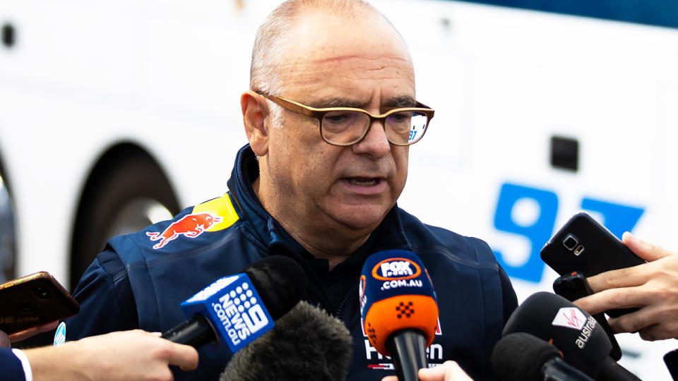 Roland Dane, pictured here speaking to the media in Adelaide ahead of the Supercars season.