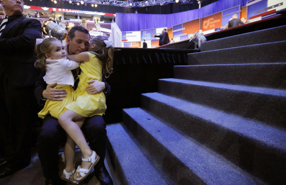 Aug. 6, 2015 — Cruz family hugs at the Rebublican debate