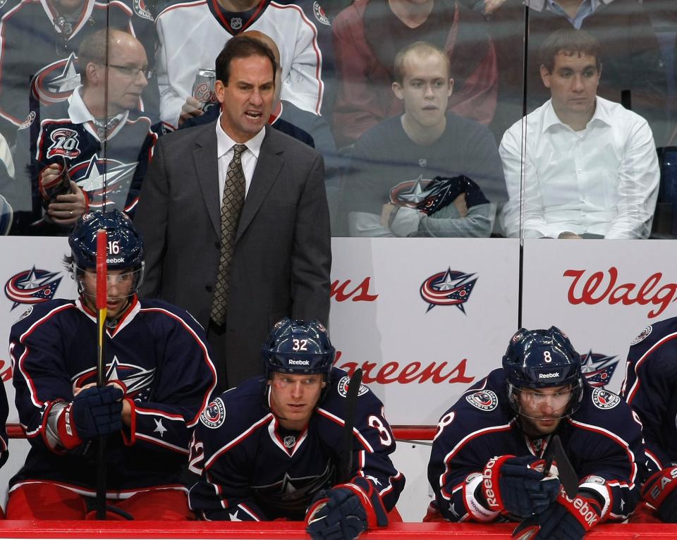 Columbus Blue Jackets head coach Scott Arniel yells during the second period of a National Hockey League game between Columbus and Dallas at Nationwide Arena on Tuesday, October 18, 2011. (Columbus Dispatch photo by Jonathan Quilter)