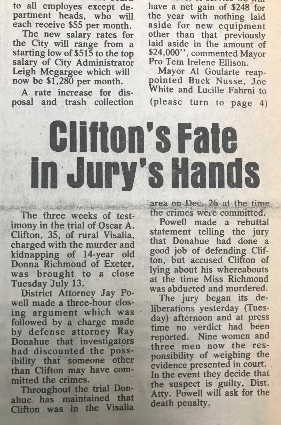 Oscar Clifton was convicted of the attempted rape and murder of 14-year-old Donna Richmond in 1975.