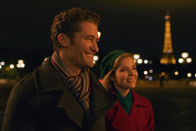 <p>Great American Media</p> Matthew Morrison and Jen Lilley in ' A Paris Christmas Waltz'