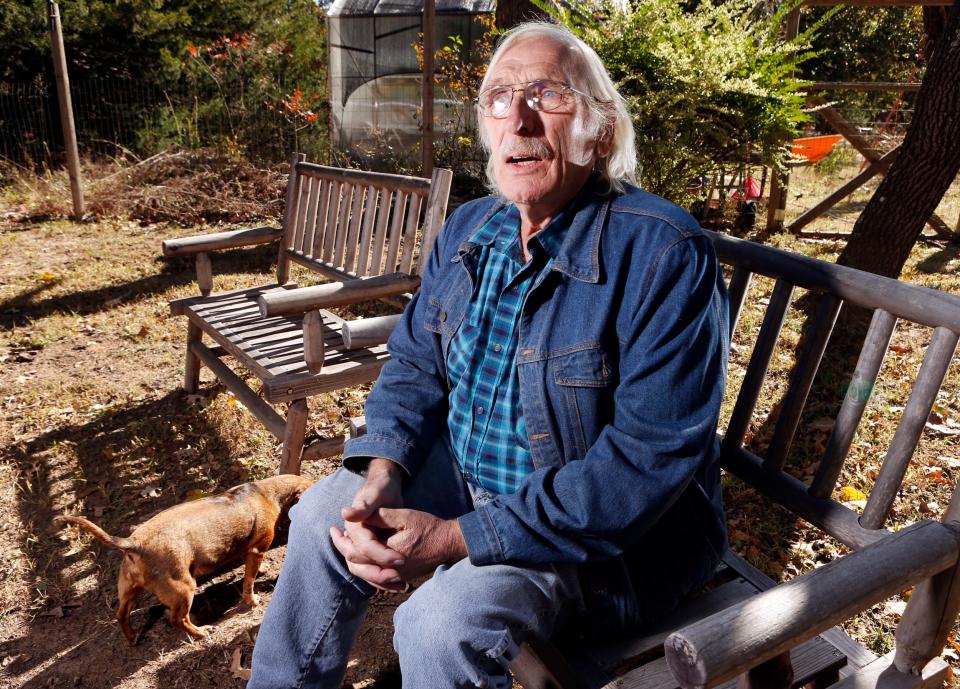 Oklahoma playwright Stephen P. Scott is seen at his home on Friday, Oct. 27, 2017 in Norman, Okla.  Scott, who in 1987 was commissioned by Guthrie's Pollard Theatre to create an Oklahoma-specific adaptation of Charles Dickens' "A Christmas Carol." wrote "A Territorial Christmas Carol," set in Guthrie during the first Christmas after the Oklahoma Land Run. Scott died Aug. 18, 2018, at the age of 64.