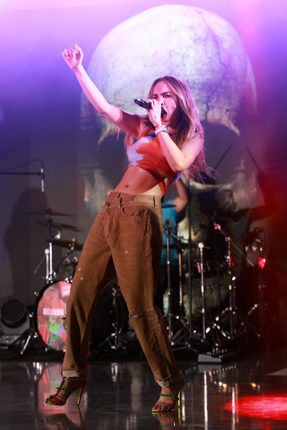 MEXICO CITY, MEXICO - JUNE 22: Singer Belinda performs during the Pride event by Calvin Klein at Lago Algo Restaurant on June 22, 2023 in Mexico City, Mexico. (Photo by Hector Vivas/Getty Images)