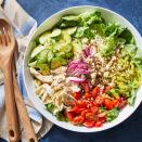 <p>Enjoy this filling and colorful salad for lunch or dinner. The dressing gets made in the same bowl that the salad is tossed in, so the greens absorb every bit of flavor.</p> <p> <a href="https://www.eatingwell.com/recipe/7917784/chopped-power-salad-with-chicken/" rel="nofollow noopener" target="_blank" data-ylk="slk:View Recipe;elm:context_link;itc:0;sec:content-canvas" class="link ">View Recipe</a></p>