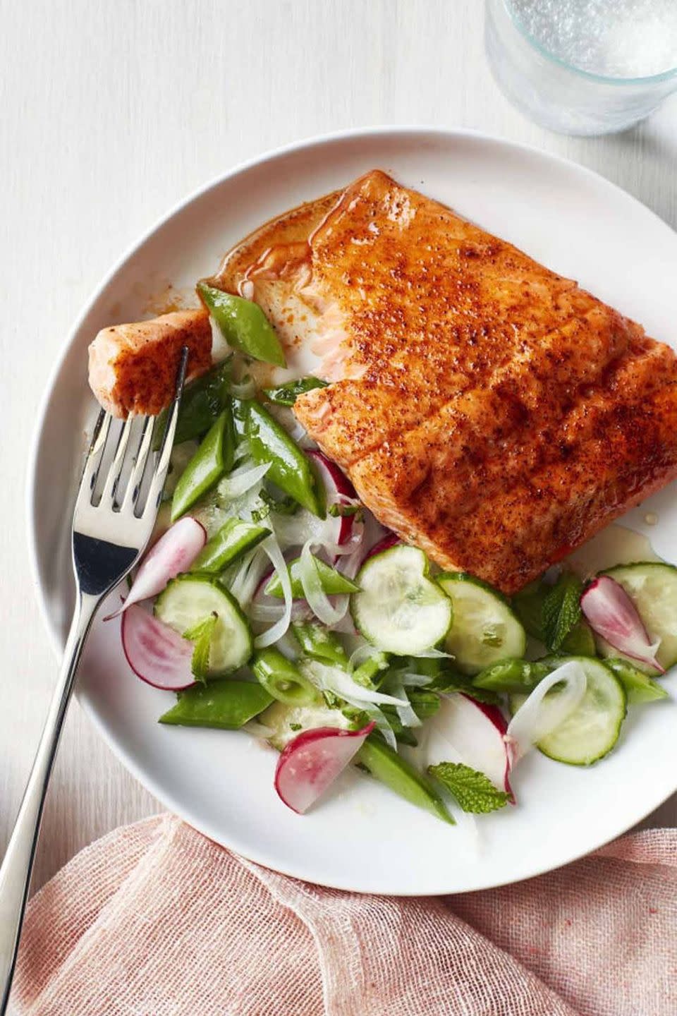 Roasted Blackened Salmon with Snap Pea Salad