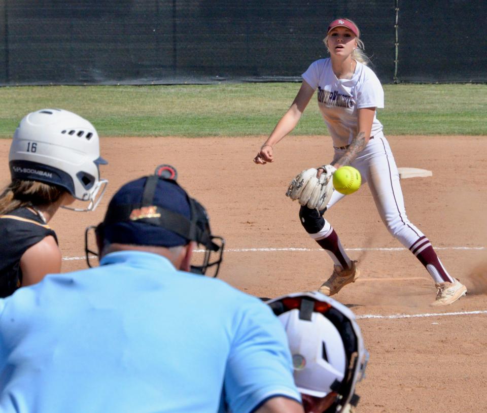 Riverside Prep's Rachel Lillibridge delivers a pitch against Yucca Valley in the quarterfinals of the CIF-Southern Section Division 7 playoffs on Thursday, May 9, 2024.
