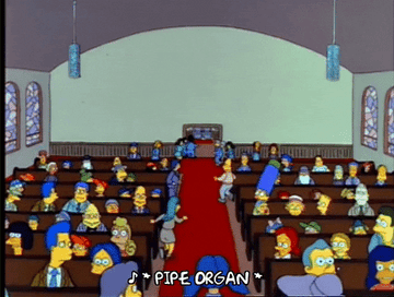 GIF from "The Simpsons" of people leaving a church