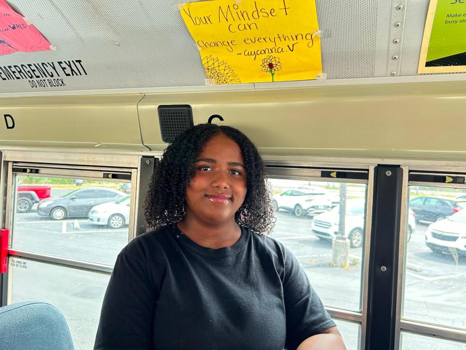 PHOTO: Anthony Burgess said he had the idea to collect positive messages to brighten up the inside of his students’ school bus. (Pinellas County Schools)