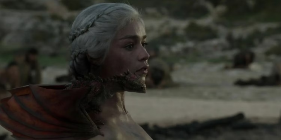 <p>HBO</p><p>Daenerys gets her dragons in the final episode of the first season, cementing <em>Game of Thrones</em>’ position as must-watch TV. Having just killed her catatonic husband Khal Drogo, and found out her unborn child was dead, the young Targaryen walks into fire holding her dragon eggs. The fires die down to reveal Daenerys, completely unharmed, if slightly cold after her clothes have burned away, holding three baby dragons.</p>