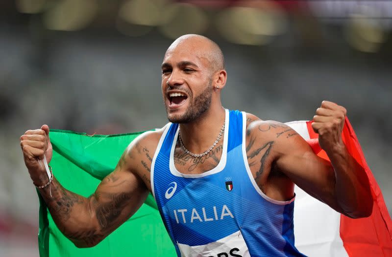 ▲義大利短跑好手Marcell Jacobs奪下東奧100公尺金牌。（圖／美聯社／達志影像）