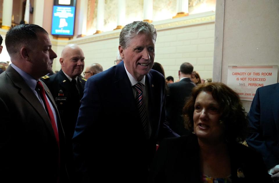Gov. Dan McKee leaves the RI House chamber after delivering his State of the State address last Tuesday.