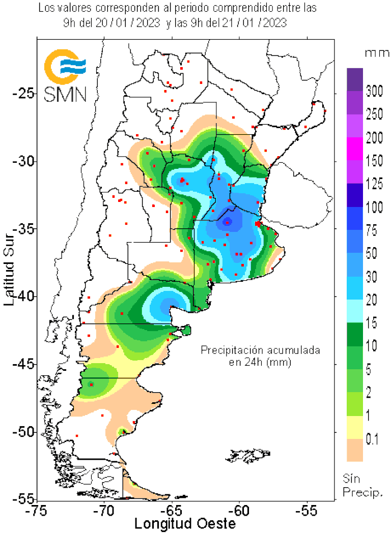 Mapa de lluvias del SMN