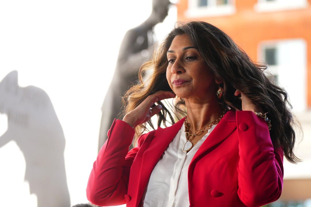 Former home secretary Suella Braverman speaking to the media outside BBC Broadcasting House in London, after appearing on the BBC One current affairs programme, Sunday with Laura Kuenssberg. Picture date: Sunday May 5, 2024. (Photo by Victoria Jones/PA Images via Getty Images)