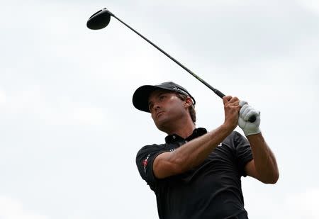 Aug 11, 2017; Charlotte, NC, USA; Kevin Kisner tees off on the third hole during the second round of the 2017 PGA Championship at Quail Hollow Club. Mandatory Credit: Kyle Terada-USA TODAY Sports