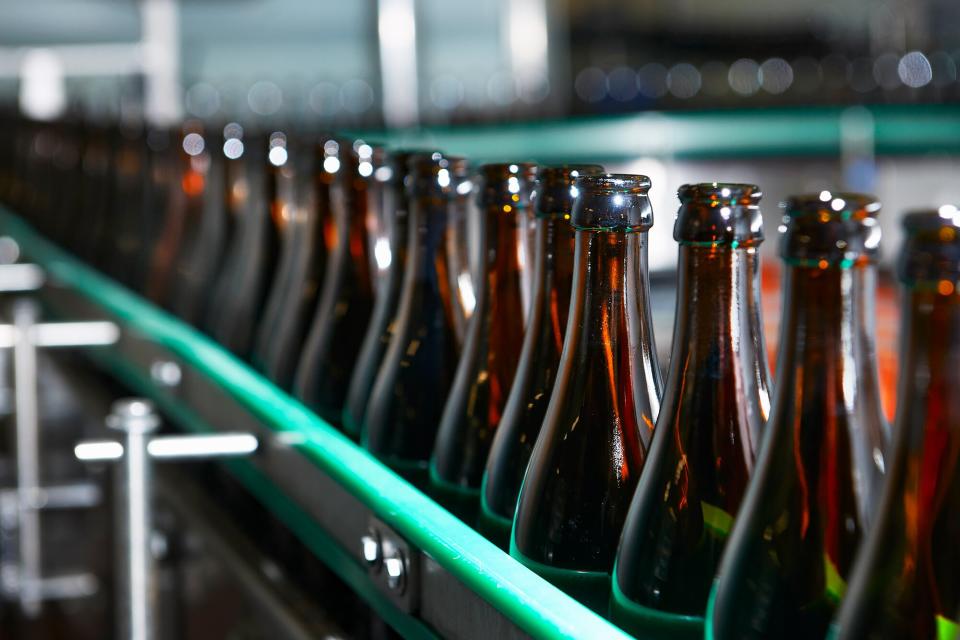 Beer bottles in a brewery