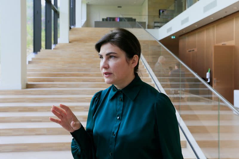 FILE PHOTO: Ukraine's top prosecutor Iryna Venediktova speaks during an interview with Reuters, in The Hague