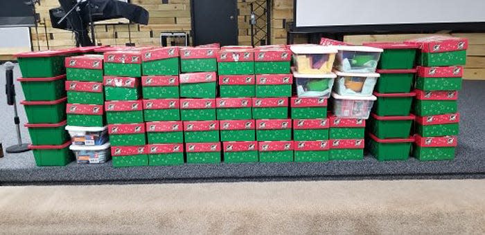 Operation Christmas Child boxes in Crestview await shipping to the Samaritan's Purse organization. The boxes are shipped to children in need all over the world, along with Bible and faith-based information, and other necessities.
