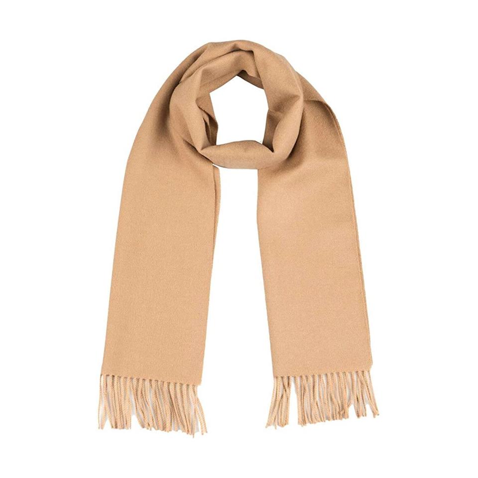 beige scarf with fringe ends