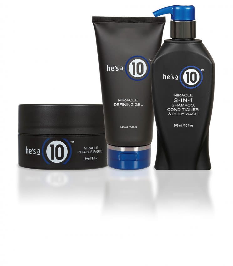 A sneak peek at the all new He's a 10 line. (Photo: It's A 10 Haircare)