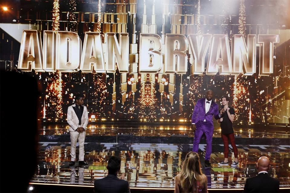 AMERICA'S GOT TALENT: ALL-STARS -- "Finale" Episode 109 -- Pictured: (l-r) Avery Dixon, Terry Crews, Aidan Bryant -- (Photo by: Trae Patton/NBC)