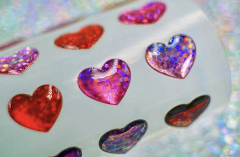 Holographic love heart stickers