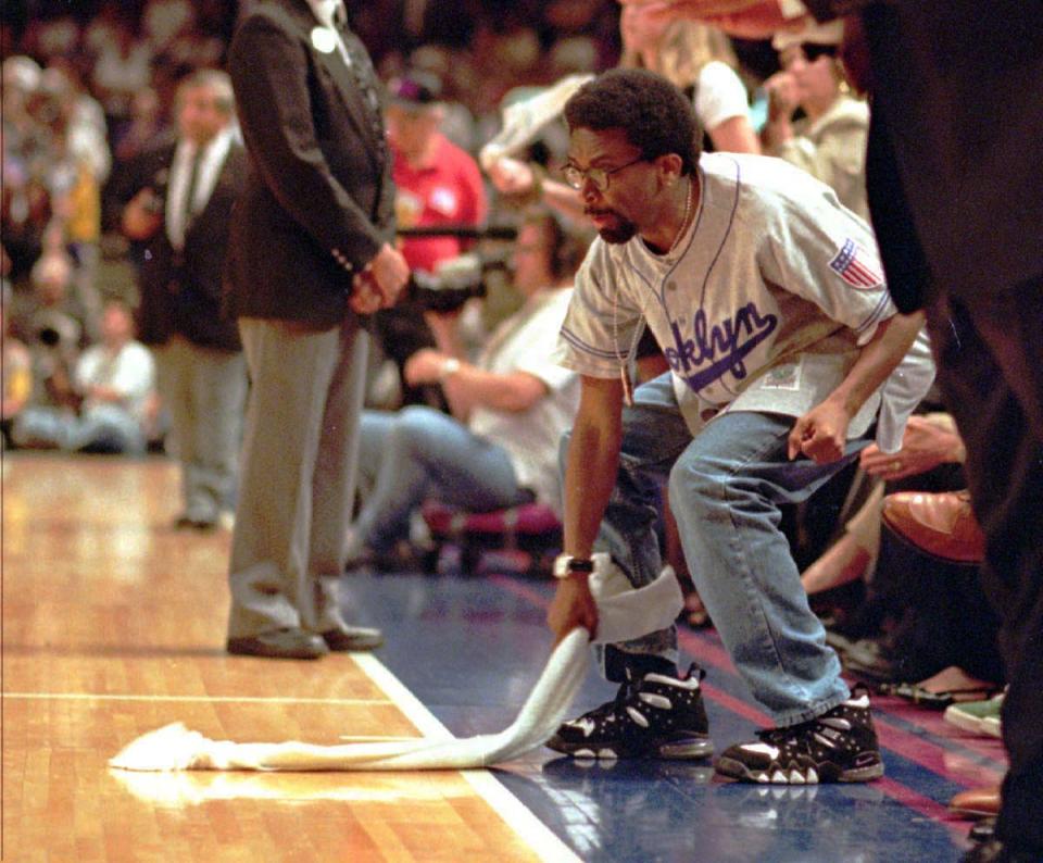 June 2, 1994; New York, NY, USA; FILE PHOTO; Spike Lee reacts to a futile Knick charge late in the 4th quarter after a confrontation with Reggie Miller of the Pacers in Game 5 Wed. night. Mandatory Credit: Robert Deutsch-USA TODAY NETWORK 