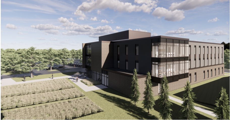 This rendering shows the staff entry side of a new medical office building that is planned for construction on Seasons Road west of Route 8 in Hudson.