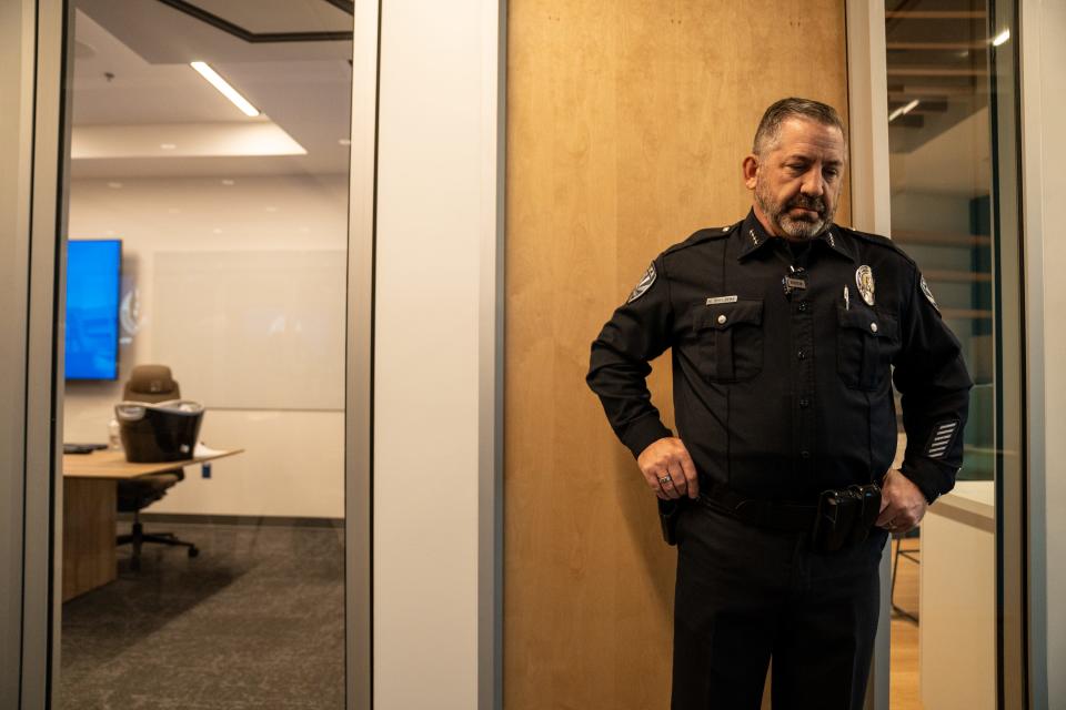 Gilbert Police Chief Michael Soelberg attends a news conference addressing teen violence at the department's headquarters in Gilbert on Jan. 18, 2024.