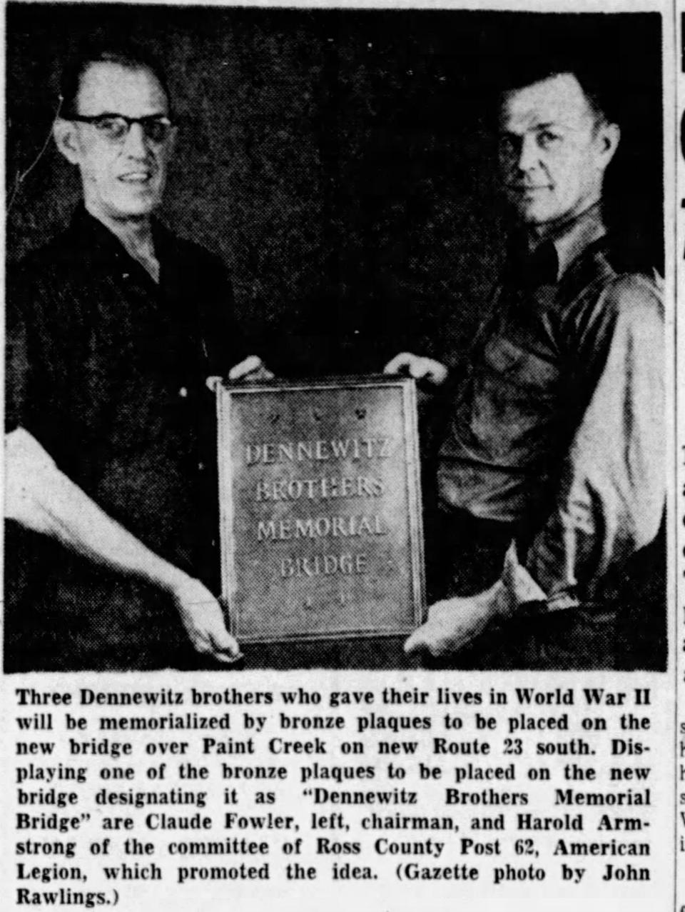 In 1955 a bridge south of Chillicothe was dedicated to these three Dennewitz brothers.