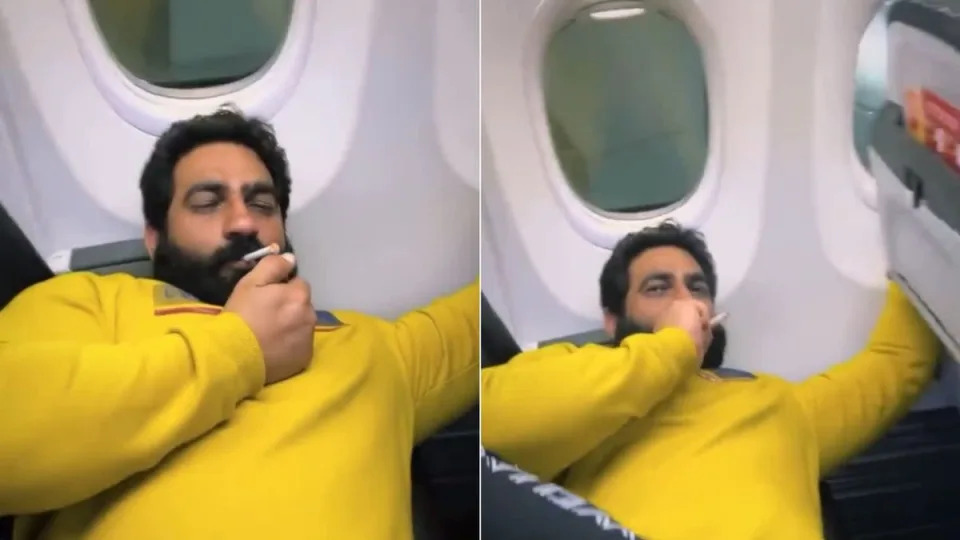 Bobby Kataria was censured for posing a serious risk of fire inside the pressurised cabin which strictly prohibits smoking on premises (Screengrab: YouTube/ Hindustan Times)