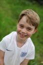 <p>The second picture in the birthday series shows Prince George wearing a soccer jersey.</p>