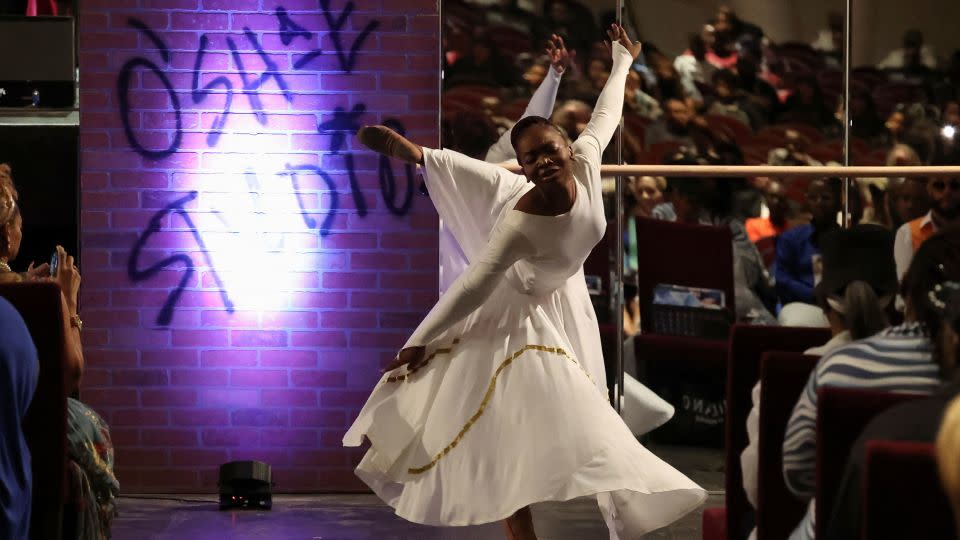 "Philadanco!" dancer Onederful Ancrum performs during a celebration of life ceremony for O'Shae Sibley. - Hannah Beier/Reuters