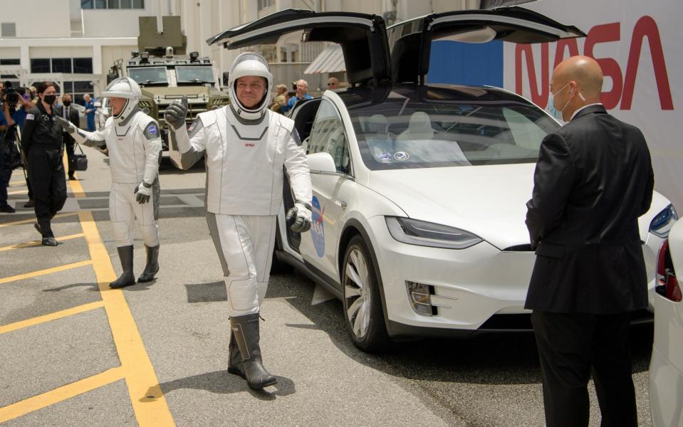 Nasa astronauts Douglas Hurley and Robert Behnken head to launch Pad39A to board a SpaceX Falcon 9 rocket before the mission was scrubbed due to poor weather - NASA/Bill Ingalls /REUTERS