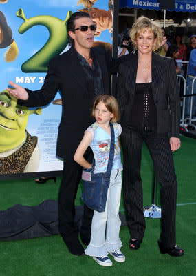 Antonio Banderas , Melanie Griffith and daughter at the L.A. premiere of Dreamworks' Shrek 2