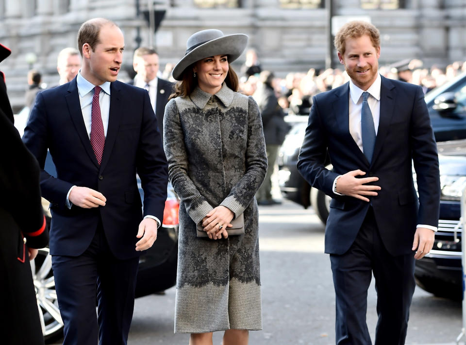 Prince William, Duke of Cambridge, Catherine, Duchess of Cambridge and Prince Harry attend the Commonwealth Observance Day Service on March 14, 2016 in London, United Kingdom.