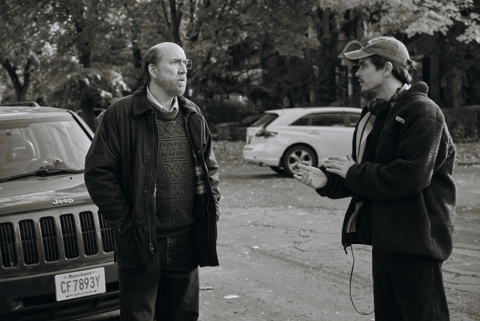 Nicolas Cage and Kristoffer Borgli on the set of “Dream Scenario”<cite>Photo: Jan Thijs 2022</cite>