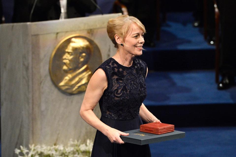 Alice Munro’s daughter, Jenny, accepts the Nobel Prize in Literature on her mother’s behalf in 2013 (Getty Images)