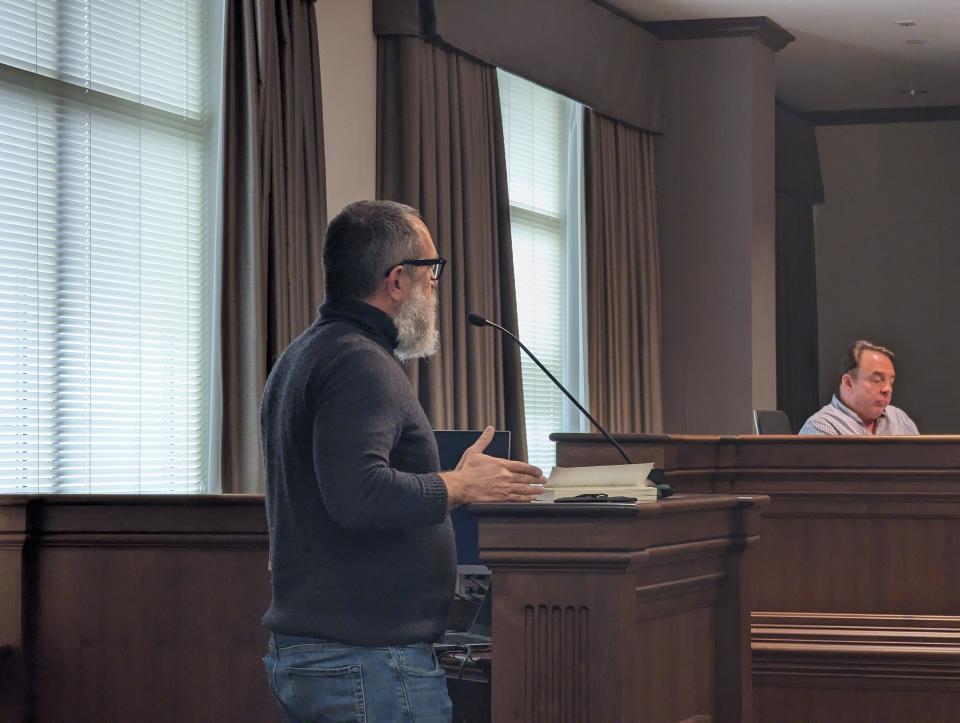 David Moritz, a developer, spoke to the Buncombe County Board of Adjustment on Jan. 11 in favor of the Old Charlotte Doran project.