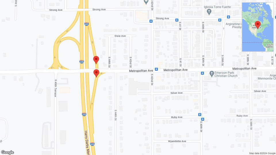 A detailed map that shows the affected road due to 'Kansas City: Metropolitan Avenue closed' on June 5th at 4:47 p.m.