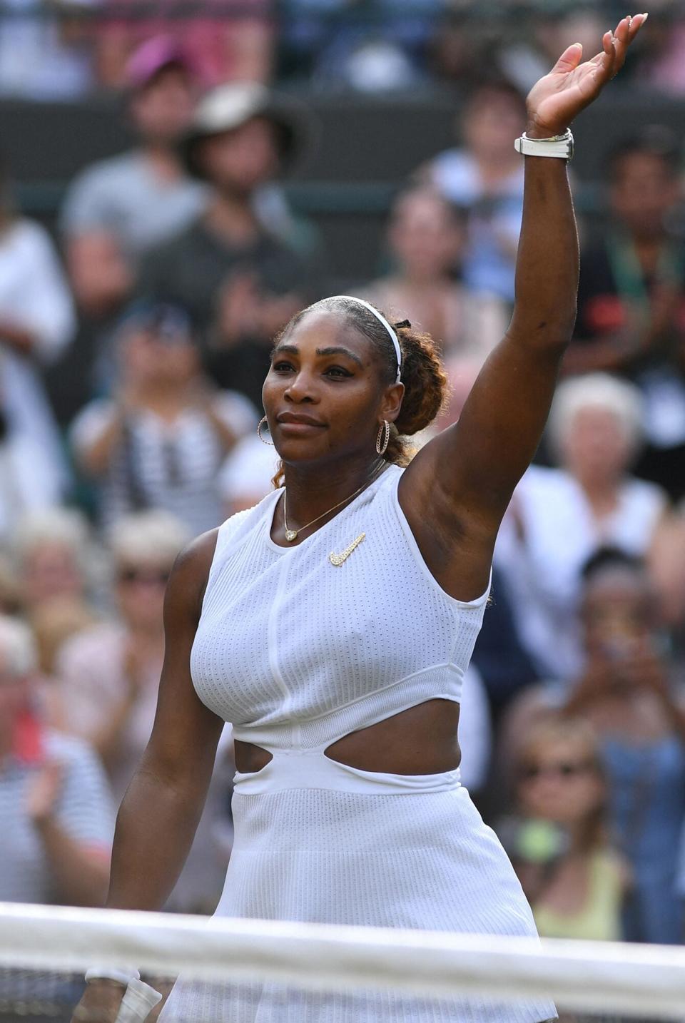 Serena Williams celebrates after beating Slovakia's Kaja Juvan during their women's singles second round match on the fourth day of the 2019 Wimbledon Championships at The All England Lawn Tennis Club in Wimbledon, southwest London, on July 4, 2019