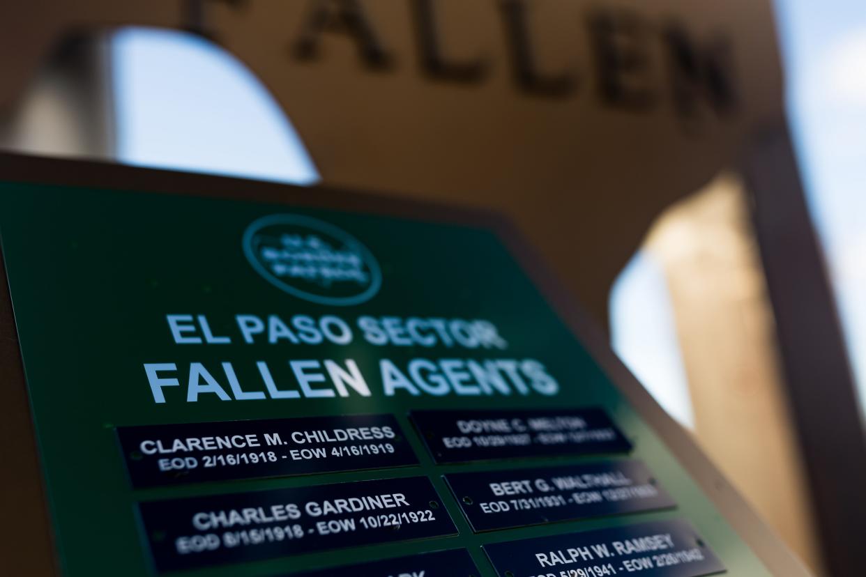 Clarence Childress' name on a plaque at a U.S Border Patrol memorial honoring fallen agents in the El Paso Sector.