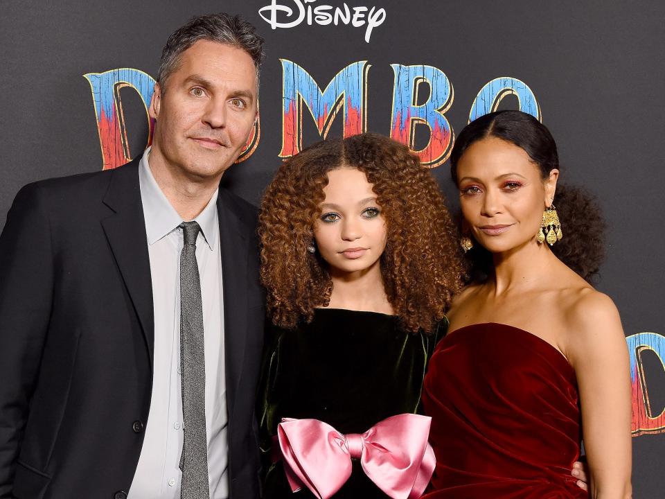 Ol Parker, Nico Parker, and Thandie Newton attend the premiere of Disney's "Dumbo" at El Capitan Theatre on March 11, 2019 in Los Angeles, California.