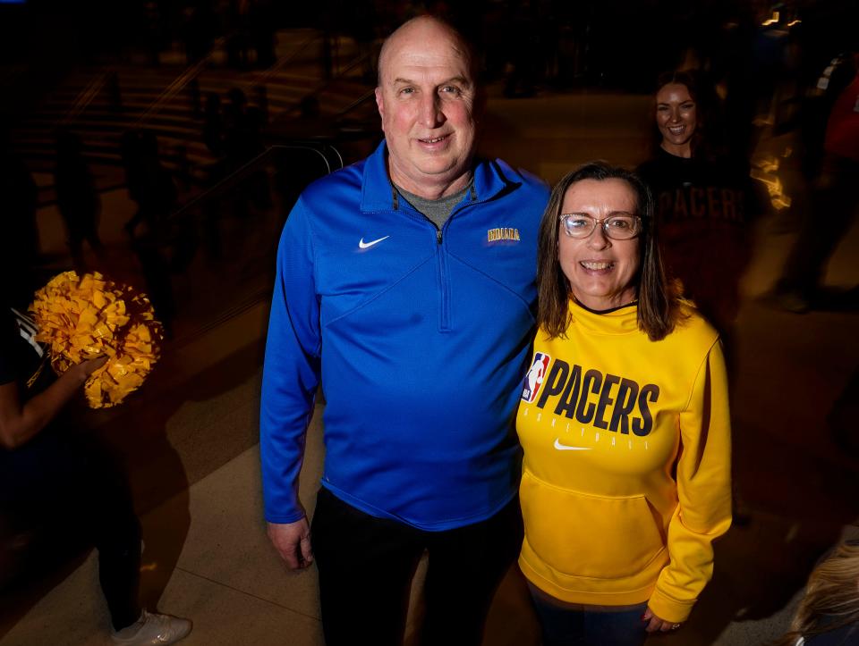 Longtime Pacers fans, Willie (left) and Becky Smith from Thorntown are season ticket holders. They have been attending games since the Reggie Miller era of Pacers. Photographed on Saturday, Jan. 14, 2023 at Gainbridge Fieldhouse in Indianapolis.